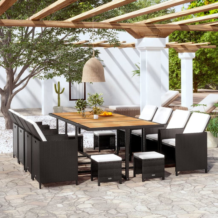 Set mobilier de exterior 13 piese negru, poliratan, lemn acacia - WALTI WALTI