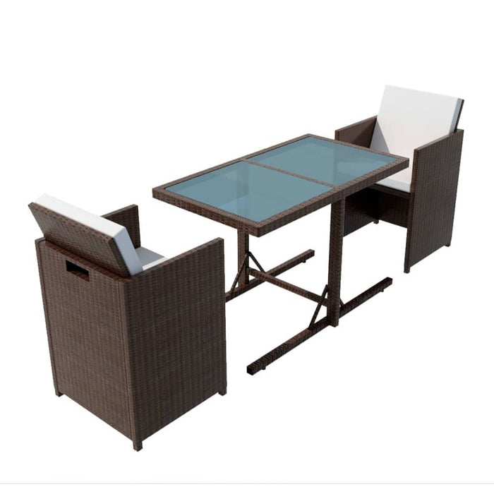 Set bistro cu perne, 3 piese, maro, poliratan WALTI