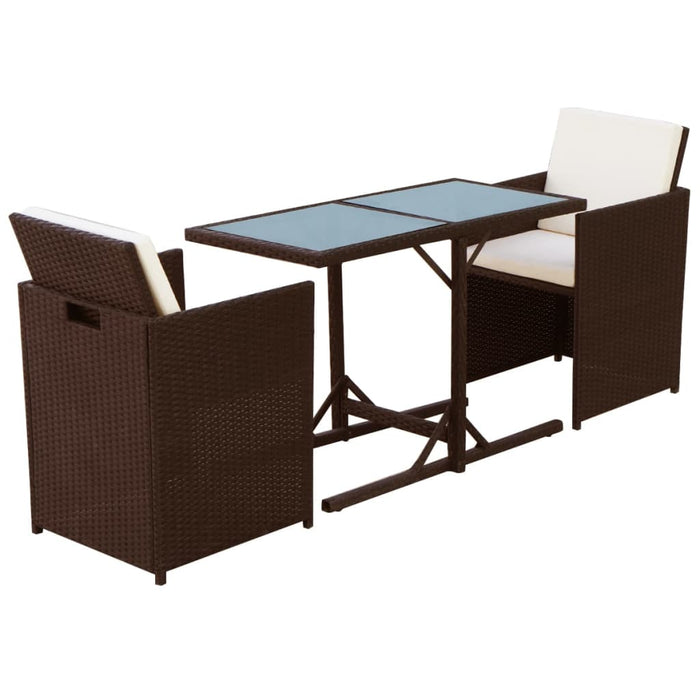 Set bistro cu perne, 3 piese, maro, poliratan WALTI