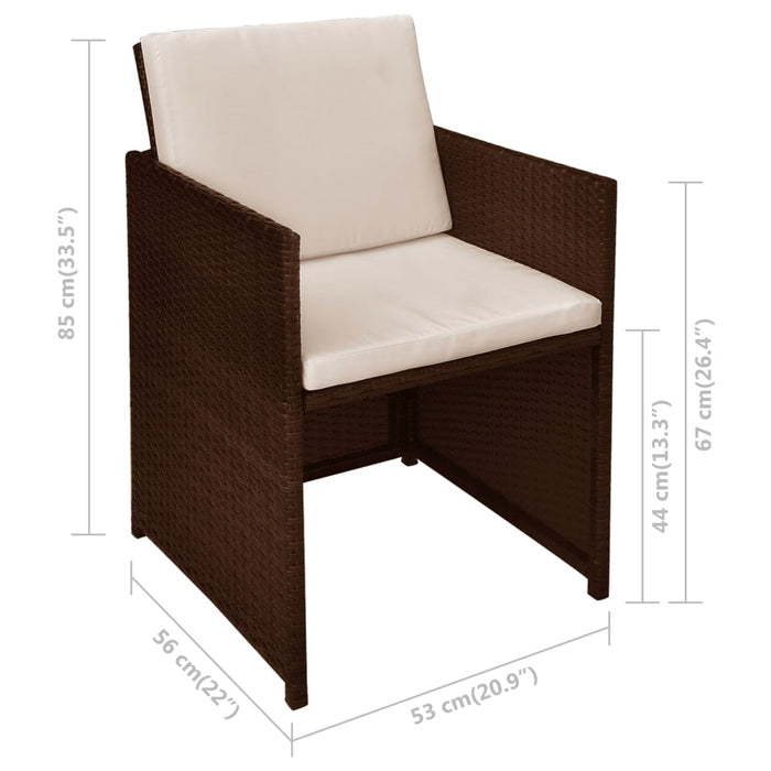Set bistro cu perne, 3 piese, maro, poliratan WALTI