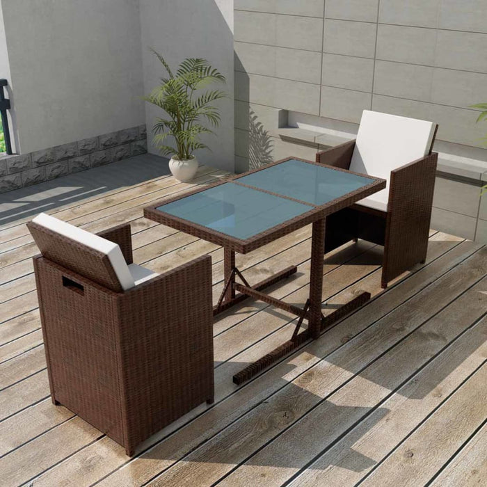 Set bistro cu perne, 3 piese, maro, poliratan WALTI