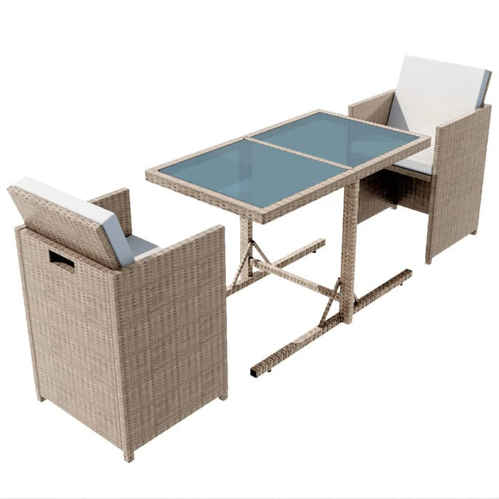 Set bistro cu perne, 3 piese, bej, poliratan - WALTI WALTI