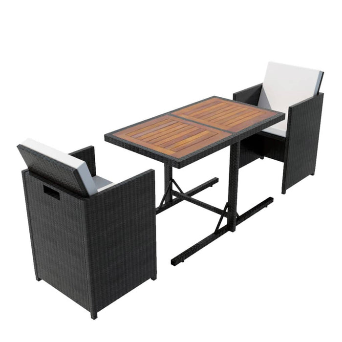 Set bistro cu perne, 3 piese, negru, poliratan WALTI