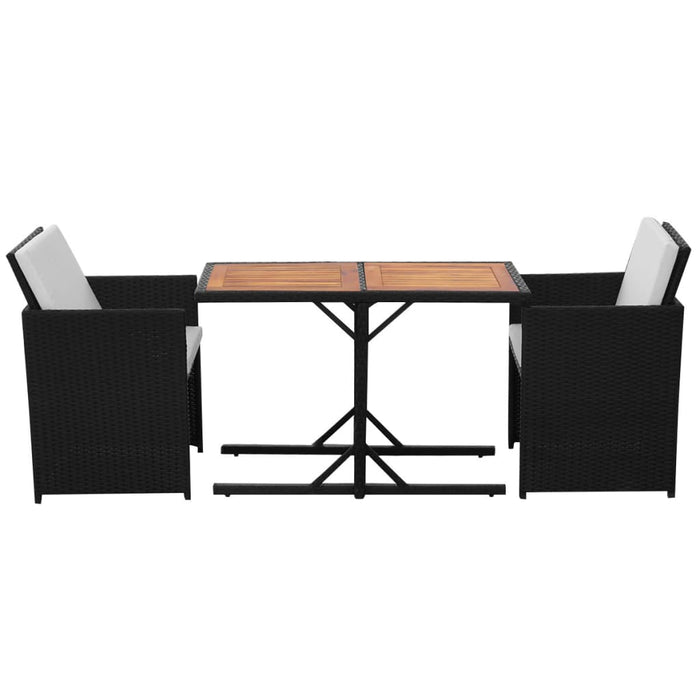 Set bistro cu perne, 3 piese, negru, poliratan WALTI