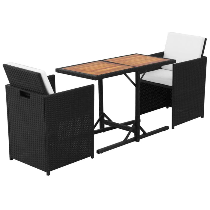 Set bistro cu perne, 3 piese, negru, poliratan WALTI