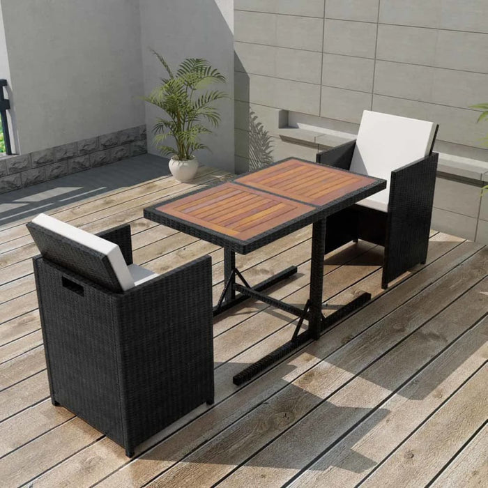 Set bistro cu perne, 3 piese, negru, poliratan WALTI