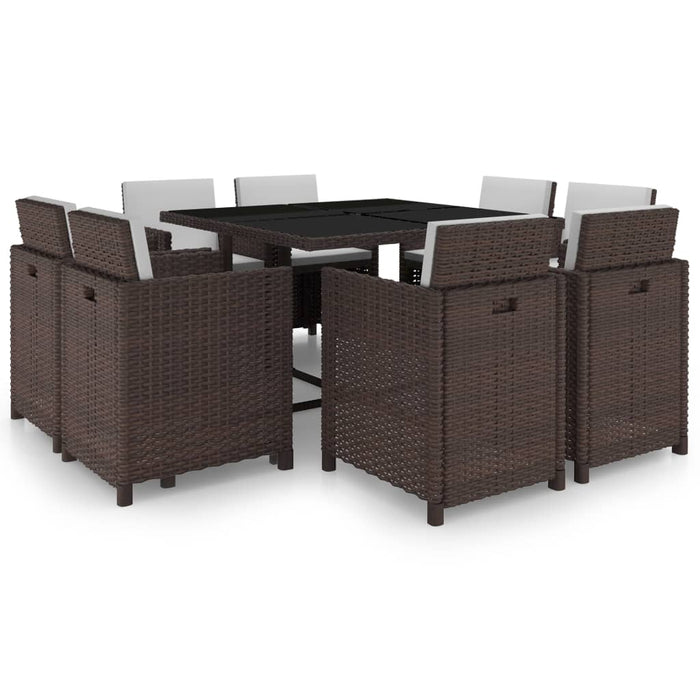 Set mobilier de exterior cu perne, 9 piese, maro, poliratan WALTI