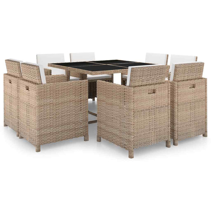 Set mobilier de exterior cu perne, 9 piese, bej, poliratan - WALTI WALTI