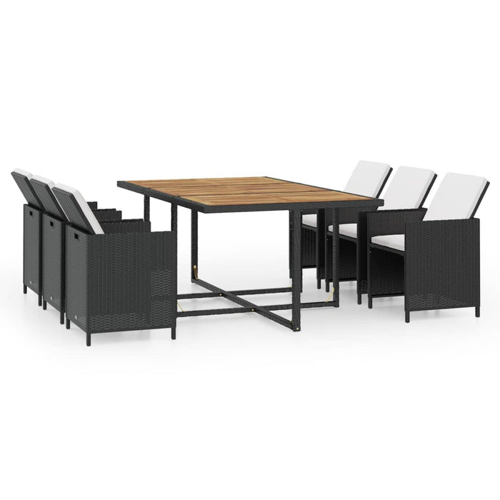 Set mobilier de exterior cu perne, 11 piese, negru, poliratan - WALTI WALTI