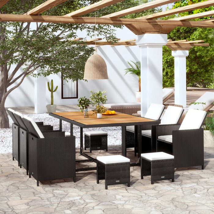 Set mobilier de exterior cu perne, 11 piese, negru, poliratan - WALTI WALTI