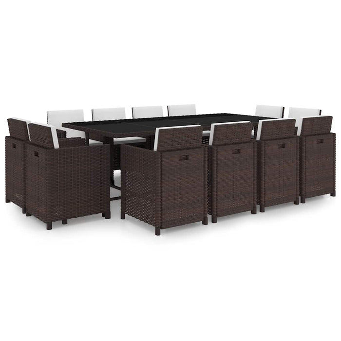 Set mobilier de exterior cu perne, 13 piese, maro, poliratan - WALTI WALTI