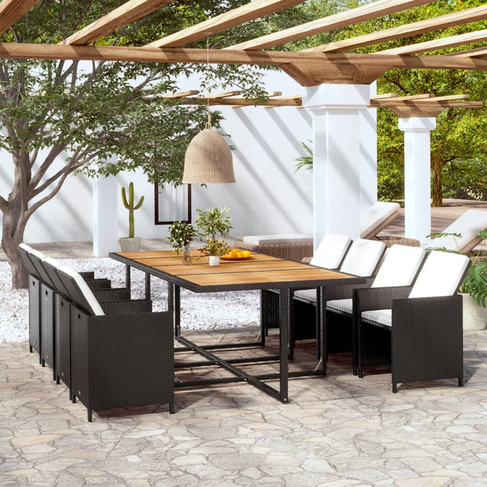 Set mobilier de exterior cu perne, 13 piese, negru, poliratan - WALTI WALTI