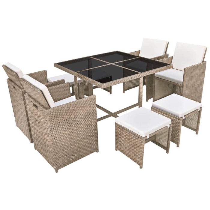 Set mobilier de exterior cu perne, 9 piese, bej, poliratan - WALTI WALTI