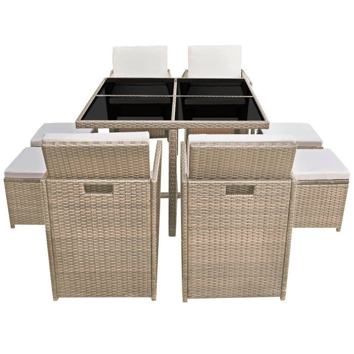 Set mobilier de exterior cu perne, 9 piese, bej, poliratan - WALTI WALTI