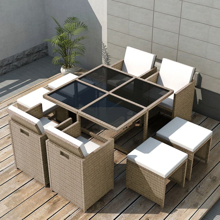 Set mobilier de exterior cu perne, 9 piese, bej, poliratan - WALTI WALTI