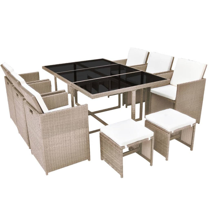Set mobilier de exterior cu perne, 11 piese, bej, poliratan - WALTI WALTI