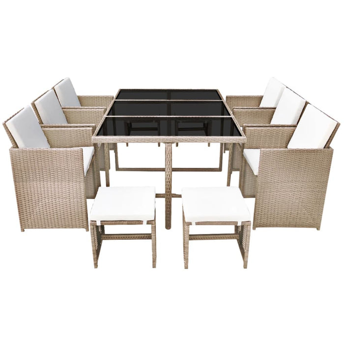 Set mobilier de exterior cu perne, 11 piese, bej, poliratan - WALTI WALTI