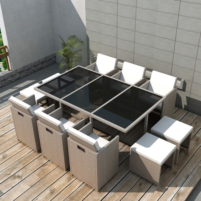 Set mobilier de exterior cu perne, 11 piese, bej, poliratan - WALTI WALTI