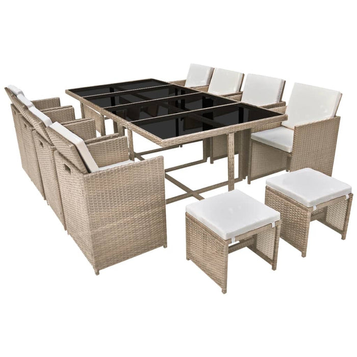 Set mobilier de exterior cu perne, 13 piese, bej, poliratan - WALTI WALTI