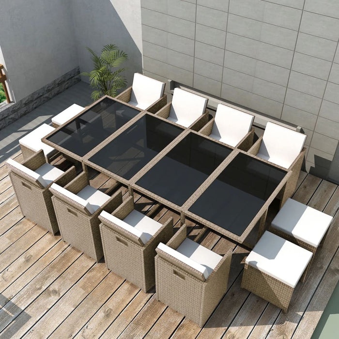 Set mobilier de exterior cu perne, 13 piese, bej, poliratan - WALTI WALTI