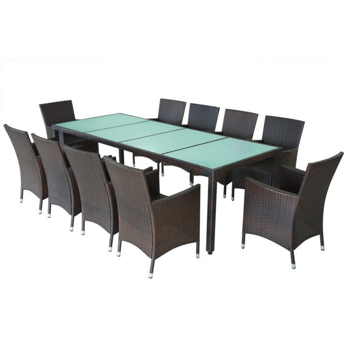 Set mobilier de exterior cu perne, 11 piese, maro, poliratan - WALTI WALTI
