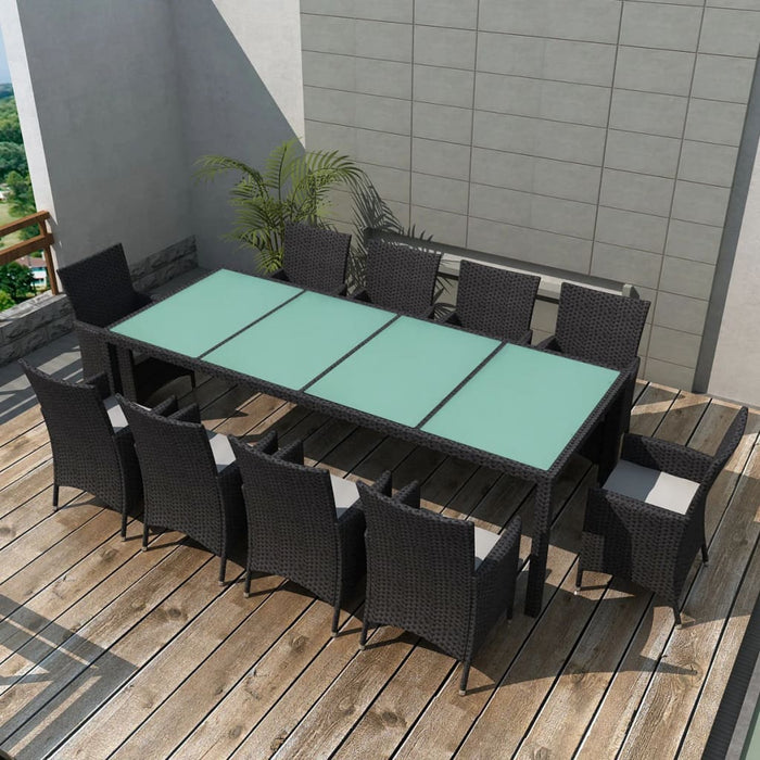 Set mobilier de exterior cu perne, 11 piese, negru, poliratan - WALTI WALTI