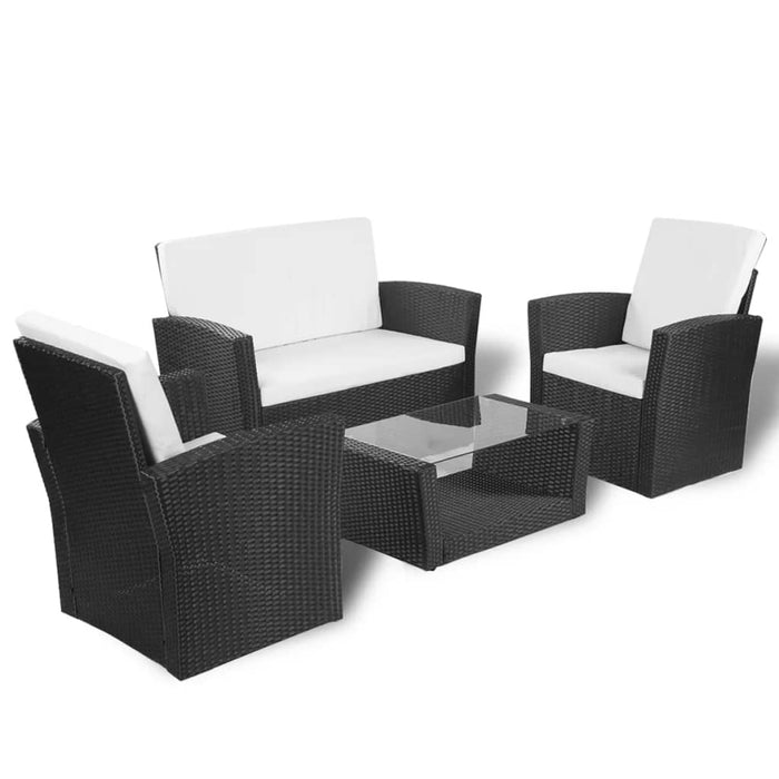 Set mobilier de grădină cu perne, 4 piese, negru, poliratan - WALTI WALTI