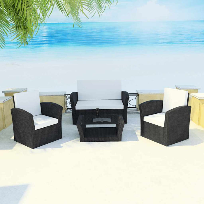 Set mobilier de grădină cu perne, 4 piese, negru, poliratan - WALTI WALTI