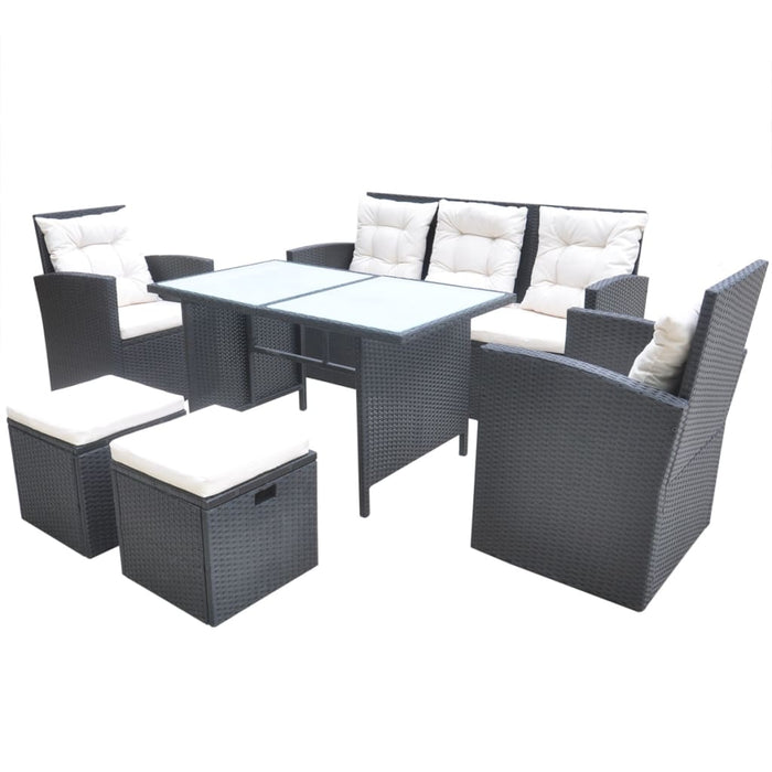 Set mobilier de exterior cu perne, 6 piese, negru, poliratan - WALTI WALTI