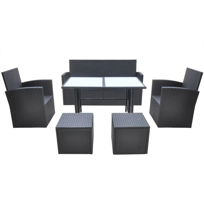 Set mobilier de exterior cu perne, 6 piese, negru, poliratan - WALTI WALTI
