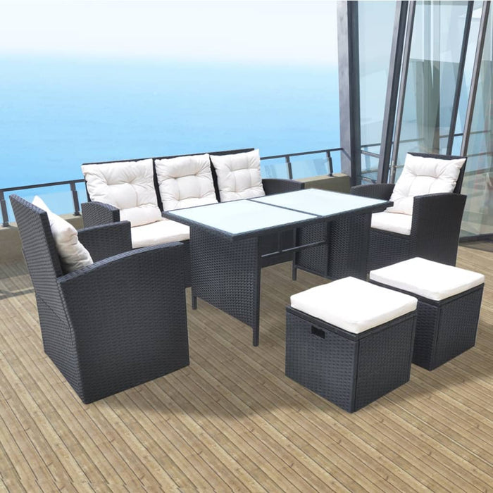 Set mobilier de exterior cu perne, 6 piese, negru, poliratan - WALTI WALTI