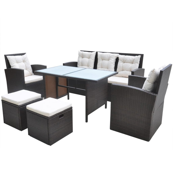 Set mobilier de exterior cu perne, 6 piese, maro, poliratan - WALTI WALTI