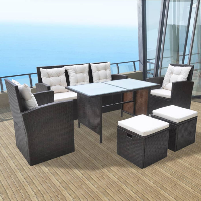 Set mobilier de exterior cu perne, 6 piese, maro, poliratan - WALTI WALTI