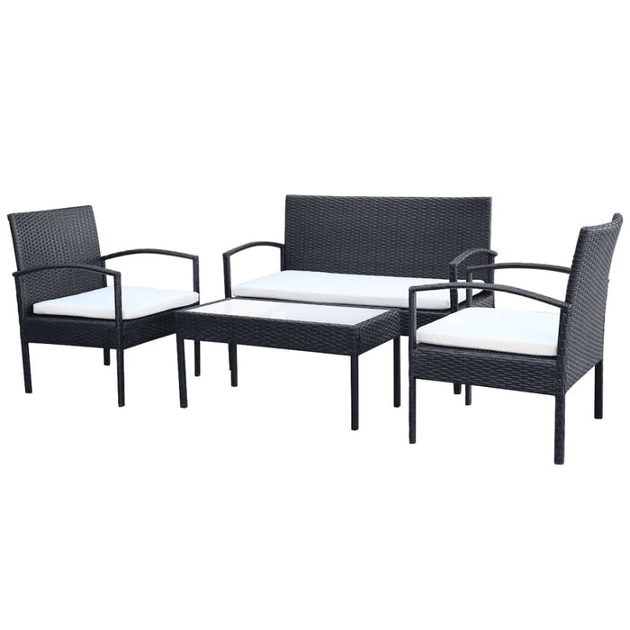 Set mobilier de grădină cu perne, 4 piese, negru, poliratan WALTI