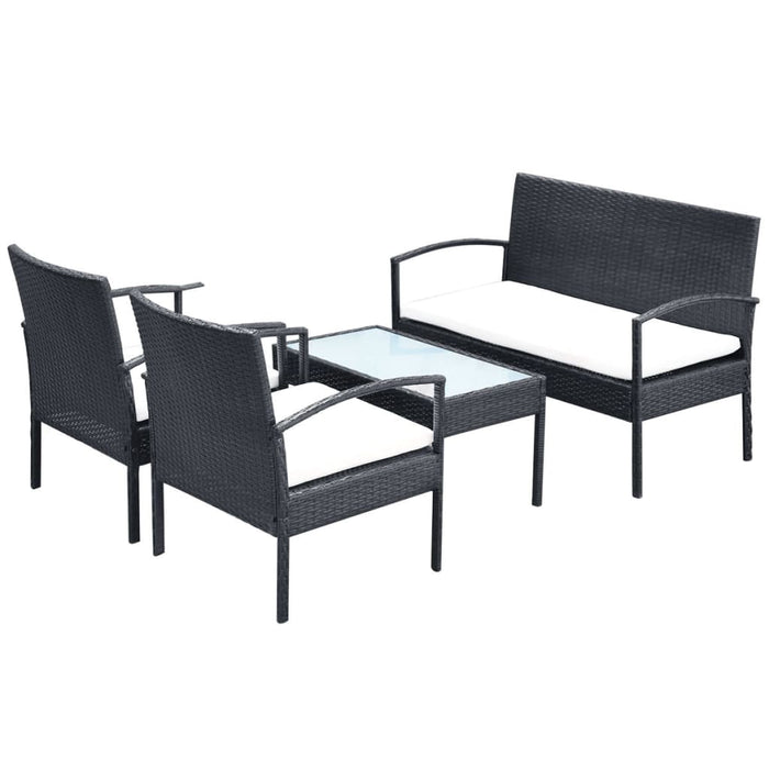 Set mobilier de grădină cu perne, 4 piese, negru, poliratan WALTI