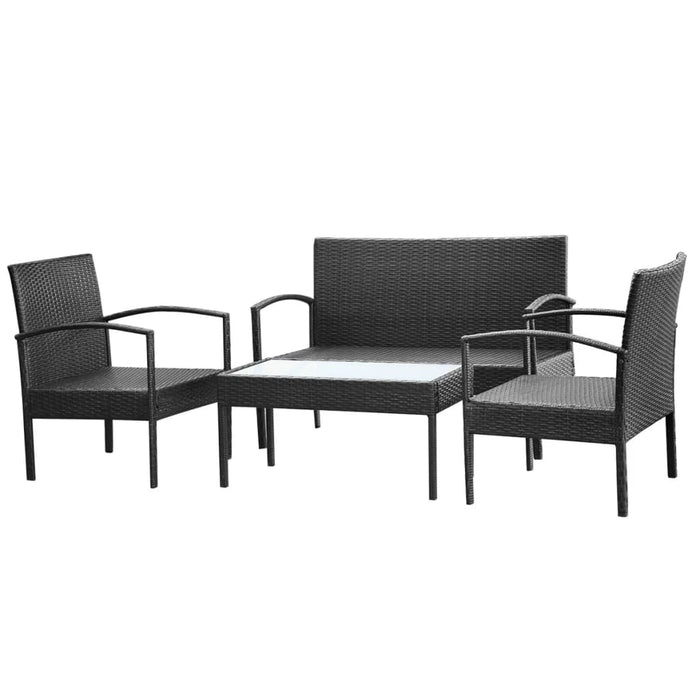 Set mobilier de grădină cu perne, 4 piese, negru, poliratan WALTI