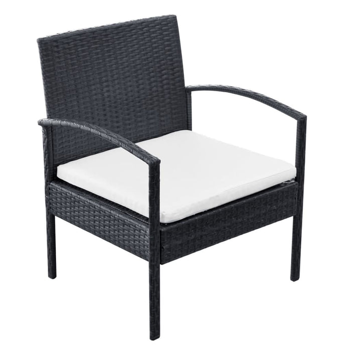Set mobilier de grădină cu perne, 4 piese, negru, poliratan WALTI
