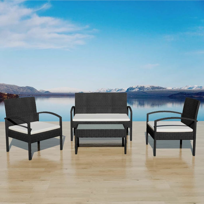 Set mobilier de grădină cu perne, 4 piese, negru, poliratan WALTI