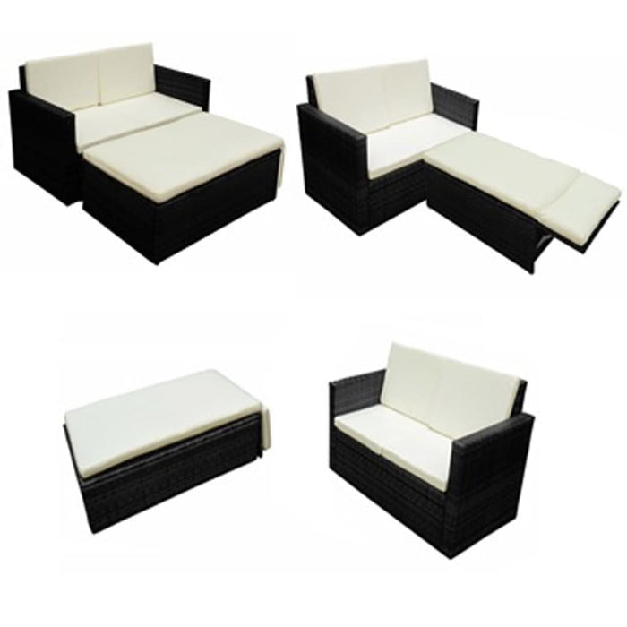 Set mobilier de grădină cu perne, 2 piese, negru, poliratan - WALTI WALTI