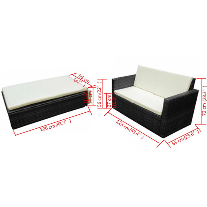 Set mobilier de grădină cu perne, 2 piese, negru, poliratan - WALTI WALTI