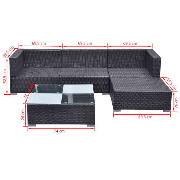 Set mobilier de grădină cu perne, 5 piese, negru, poliratan - WALTI WALTI