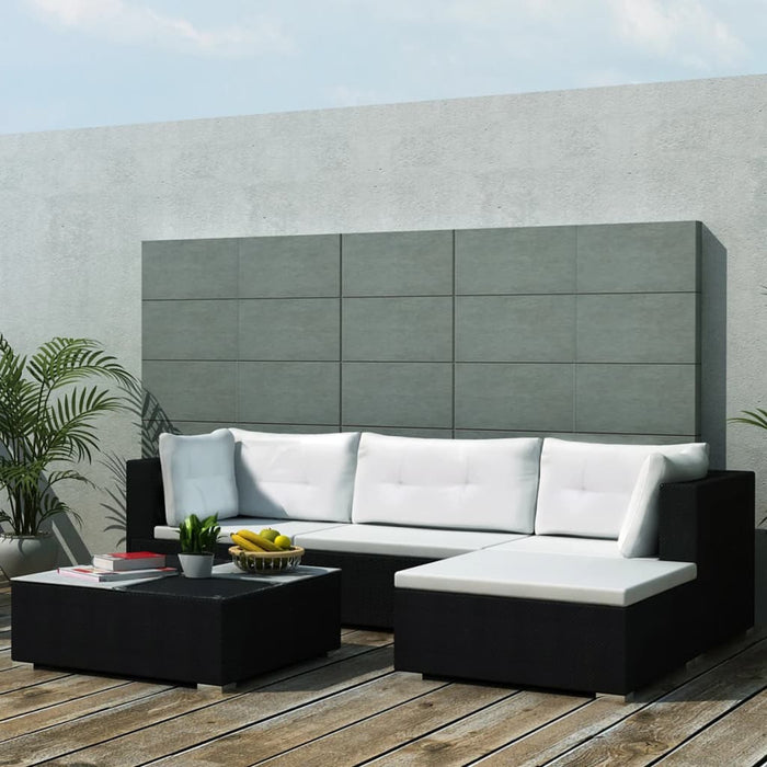 Set mobilier de grădină cu perne, 5 piese, negru, poliratan - WALTI WALTI