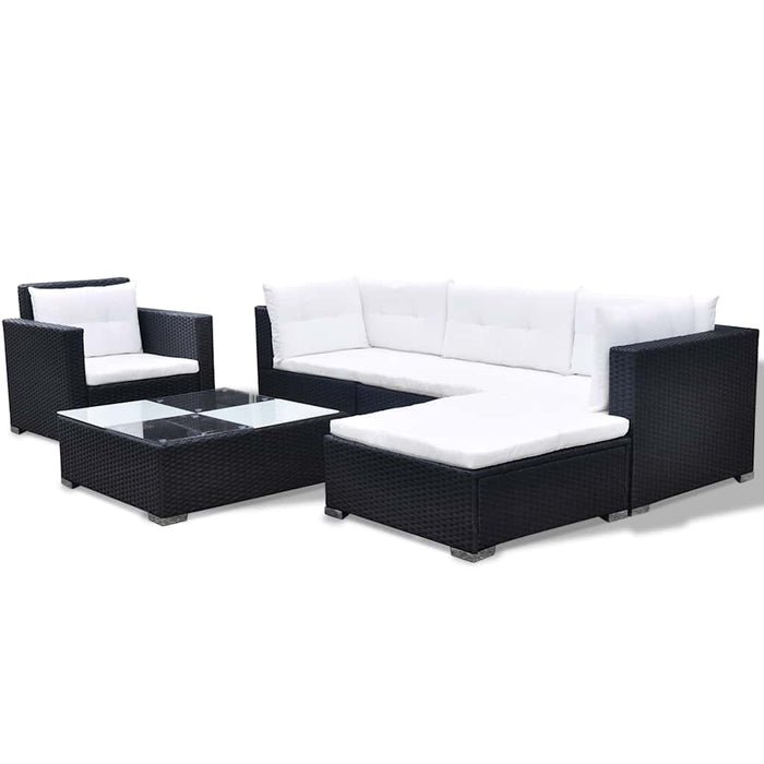 Set mobilier de grădină cu perne, 6 piese, negru, poliratan - WALTI WALTI