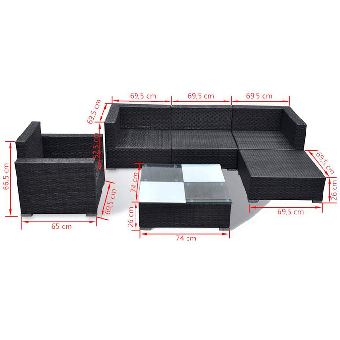 Set mobilier de grădină cu perne, 6 piese, negru, poliratan - WALTI WALTI