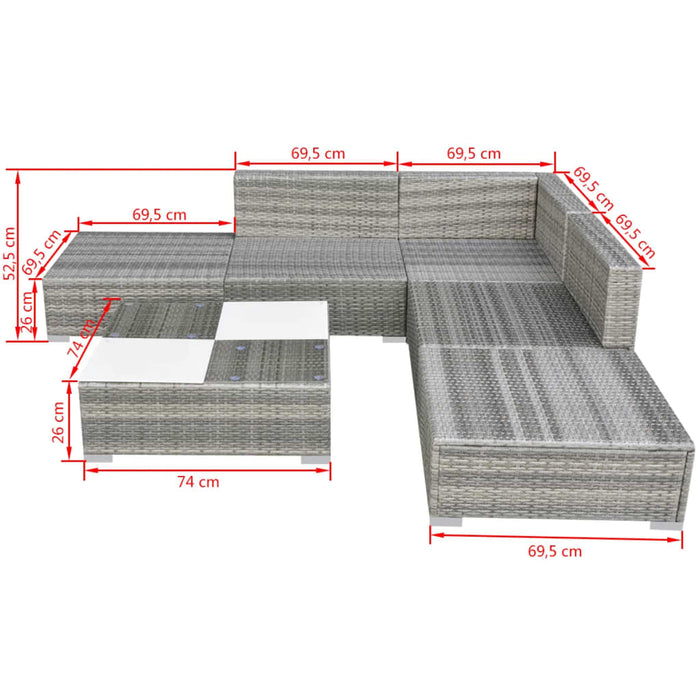 Set mobilier de grădină cu perne, 6 piese, gri, poliratan - WALTI WALTI