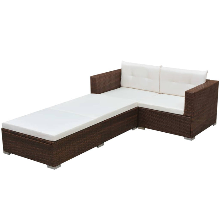 Set mobilier de grădină cu perne, 3 piese, maro, poliratan WALTI