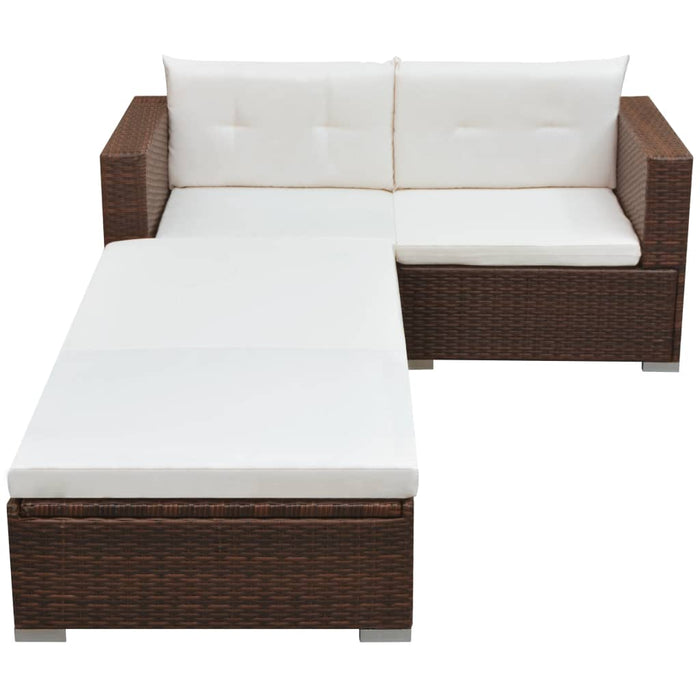 Set mobilier de grădină cu perne, 3 piese, maro, poliratan WALTI