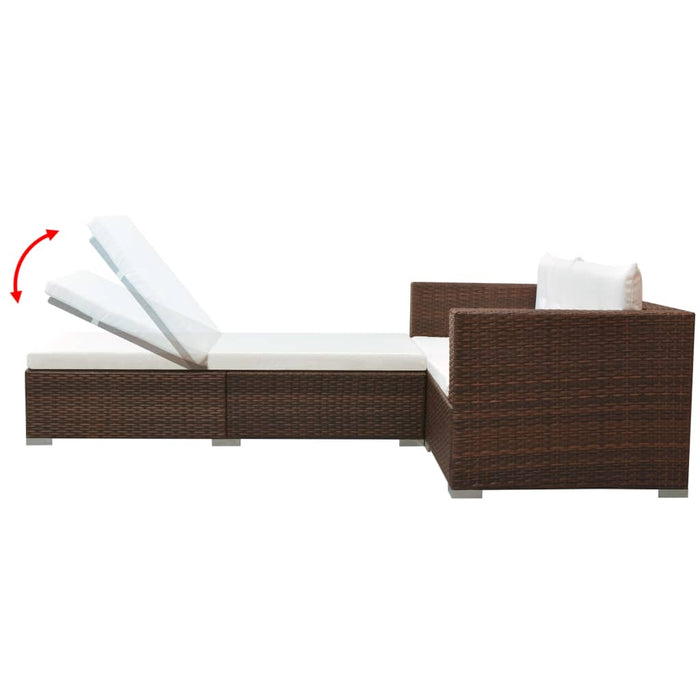 Set mobilier de grădină cu perne, 3 piese, maro, poliratan WALTI