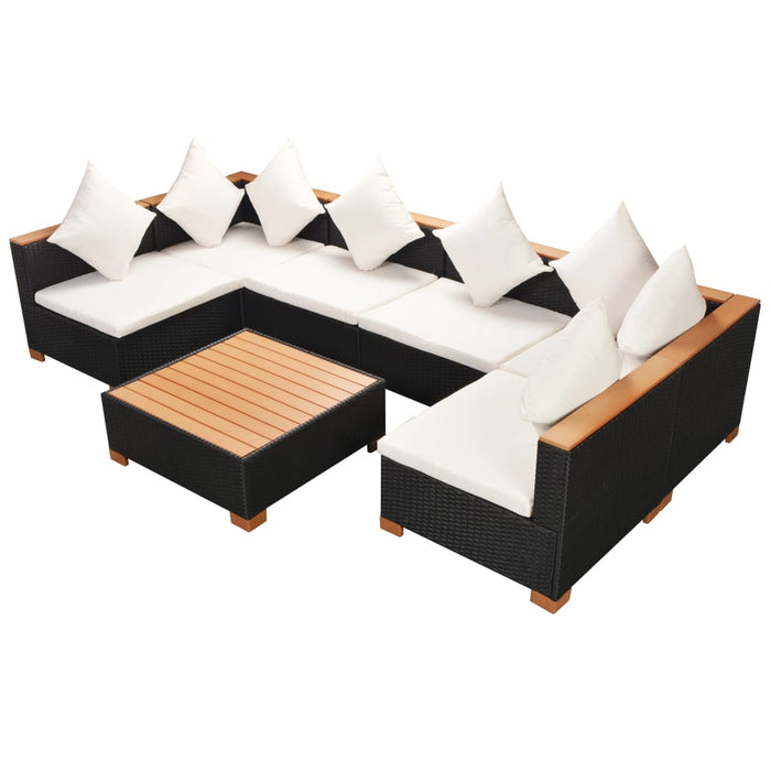Set mobilier de grădină cu perne, 7 piese, negru, poliratan - WALTI WALTI