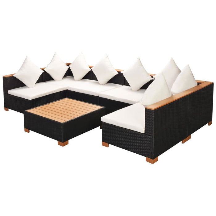 Set mobilier de grădină cu perne, 7 piese, negru, poliratan - WALTI WALTI